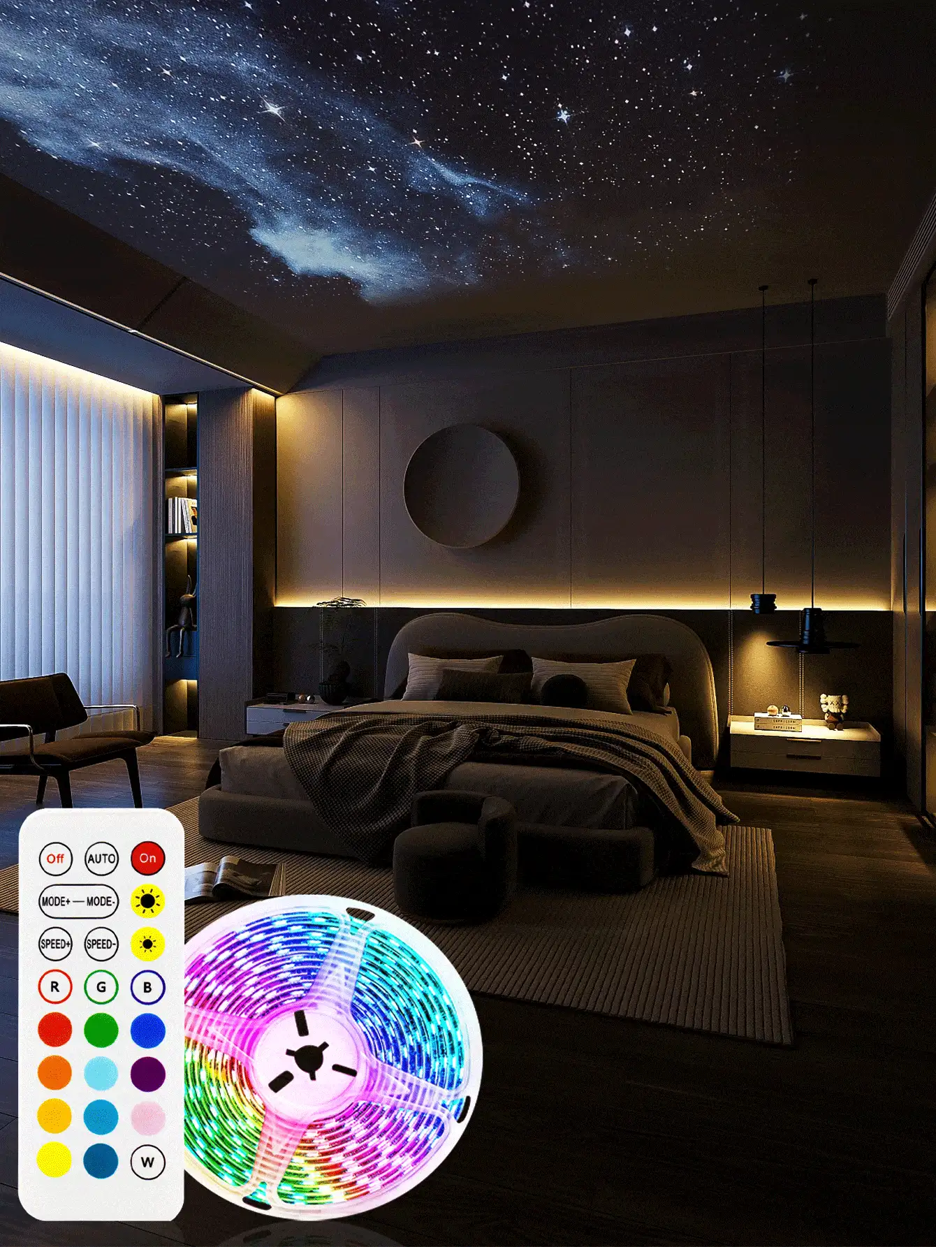1入組銅質LED燈帶極簡主義30/60/90/150LED 1/2/3/5M RGB LED家用遙控燈帶 - 彩色 - 查看 2