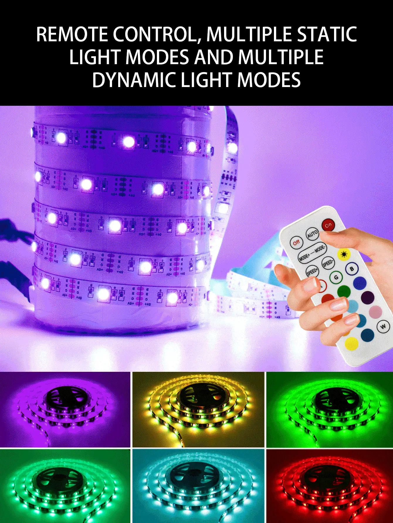 1入組銅質LED燈帶極簡主義30/60/90/150LED 1/2/3/5M RGB LED家用遙控燈帶 - 彩色 - 查看 5