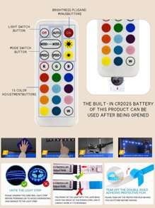 1入組銅質LED燈帶極簡主義30/60/90/150LED 1/2/3/5M RGB LED家用遙控燈帶 - 彩色 - 查看 6