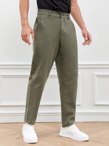 GENTILAND Quần Nam Nút Túi Dây kéo màu trơn Giải trí - xanh quân đội - Xem 4