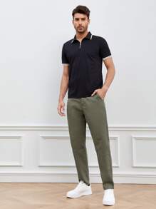 GENTILAND Quần Nam Nút Túi Dây kéo màu trơn Giải trí - xanh quân đội - Xem 5