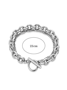 時尚流行男士簡約分層OT扣手鍊不銹鋼珠寶禮物和時尚外觀 - 銀色 - 查看 3