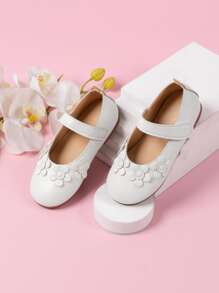 Girls Flower Decor Mary Janes Round Toe Flats White - White - View 3