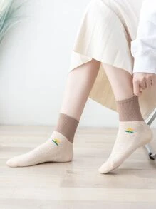 5pairs Floral & Striped Pattern Crew Socks - View 2