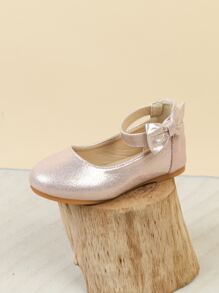 Girls Bow Decor Ankle Strap Flats Polyester Flats Pink - Pink - View 2