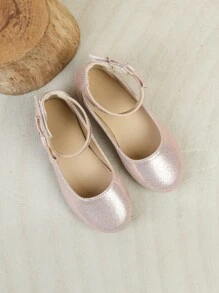 Girls Bow Decor Ankle Strap Flats Polyester Flats Pink - Pink - View 6