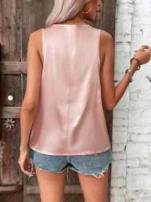 SHEIN Privé 素色緞面背心上衣 - 淺粉色 - 查看 2