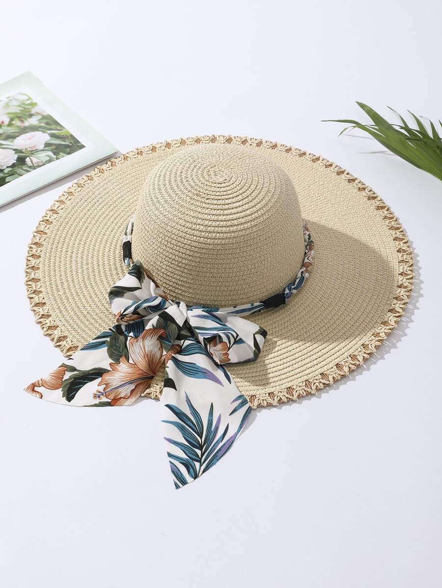 Skinny Scarf Decor Straw Beach Hat UV Protection Foldable Sun Shade Hat