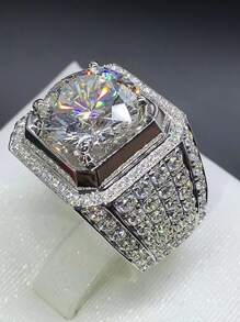 1 件男士全镶嵌时尚戒指 - 銀色 - 查看 1