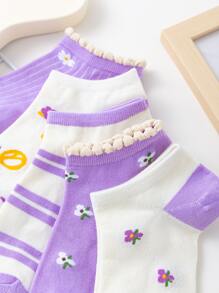 5 pares Calcetines tobilleros con patrón floral de rayas - Ver 3