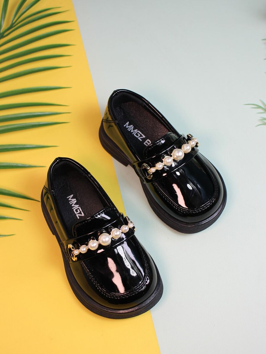 女孩仿麂皮裝飾樂福鞋人造皮革平底鞋黑色