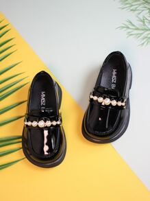 女孩仿麂皮裝飾樂福鞋人造皮革平底鞋黑色