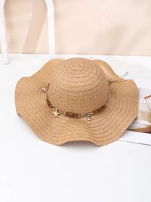 海星裝飾草編帽 - 棕色 - 查看 1