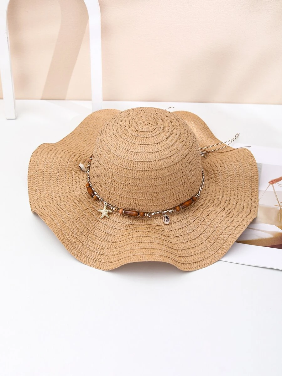海星裝飾草編帽 - 棕色 - 查看 1