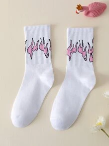1pair Women Fire Pattern Crew Socks For Daily Life - Multicolor - View 1