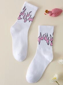 1pair Women Fire Pattern Crew Socks For Daily Life - Multicolor - View 2