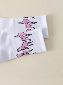 1pair Women Fire Pattern Crew Socks For Daily Life - Multicolor - View 4