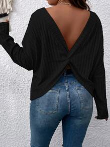 SHEIN LUNE Camiseta de hombros caídos girante trasero - Negro - Ver 2