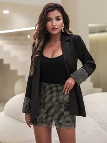 Blazer mit Revers, & Rock mit Strass Detail - Schwarz - Übersicht 1