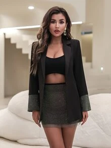 Blazer mit Revers, & Rock mit Strass Detail - Schwarz - Übersicht 4