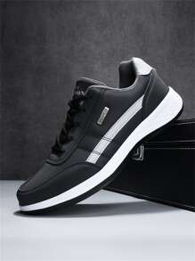 2024 新款青少年运动鞋，拼接皮革鞋面时尚纯色平底简约滑板鞋，校园风格学生户外休闲百搭男士网球鞋，通勤休闲步行鞋