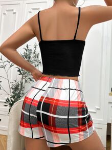 Bộ đồ giản dị Nữ Thắt nút Gân đan Sọc ca rô Giải trí - màu đen - Xem 2