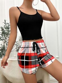 Bộ đồ giản dị Nữ Thắt nút Gân đan Sọc ca rô Giải trí - màu đen - Xem 5