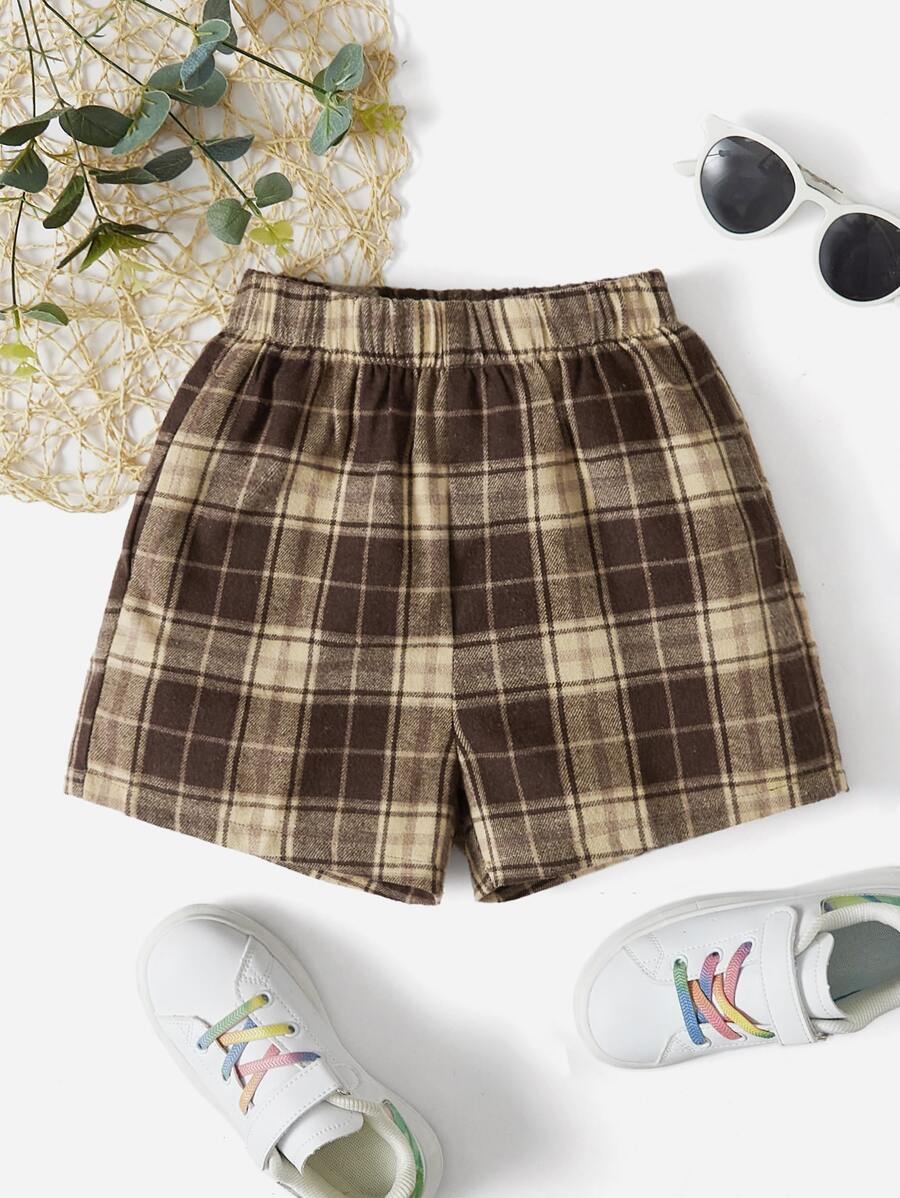 SHEIN 女孩格紋印花短褲