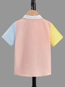 SHEIN 小男童撞色條紋印花口袋貼布襯衫 - 彩色 - 查看 2