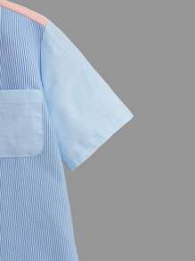 SHEIN 小男童撞色條紋印花口袋貼布襯衫 - 彩色 - 查看 4