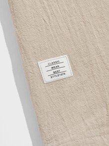 GENTILAND Loose Men's Cotton Letter Patched Detail Shirt & Drawstring Waist Shorts Set - Khaki - View 3