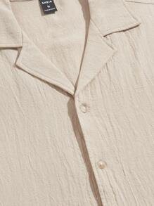 GENTILAND Loose Men's Cotton Letter Patched Detail Shirt & Drawstring Waist Shorts Set - Khaki - View 4