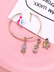 1個女孩子用手鍊配有鑽石裝飾的蝴蝶和花朵吊墜 - 彩色 - 查看 2