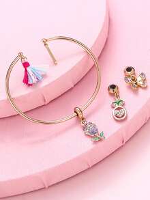 1個女孩子用手鍊配有鑽石裝飾的蝴蝶和花朵吊墜 - 彩色 - 查看 3