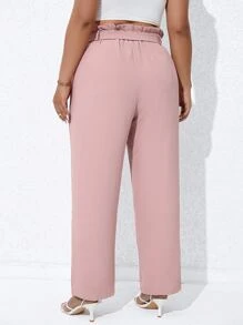 Flirla Plus Paperbag Waist Belted Straight Leg Trousers - Baby Pink - View 2