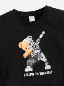 SHEIN Toddler Boys Cartoon & Letter Graphic Tee & Drawstring Waist Shorts