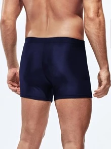 Manfinity KASUA Bañadores casuales de verano de ajuste slim con cordón y color contrastante para hombres - Azul Marino - Ver 2