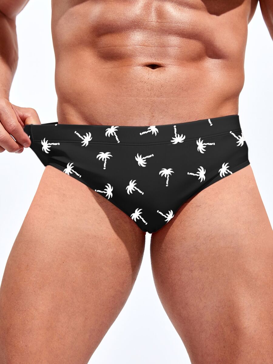 Manfinity Men Tropical Print Swim Brief - Black - View 1