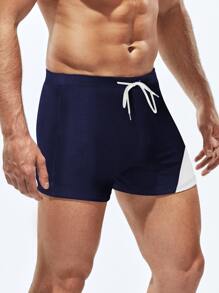 Manfinity KASUA Bañadores casuales de verano de ajuste slim con cordón y color contrastante para hombres - Azul Marino - Ver 6