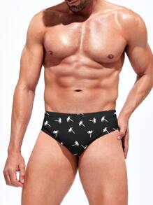 Manfinity Men Tropical Print Swim Brief - Black - View 4