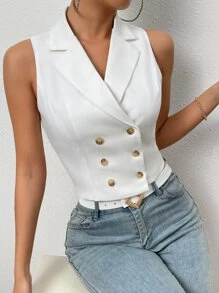 Chiquease 雙排釦西裝領馬甲西裝外套 - 白色 - 查看 1