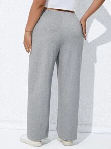 SHEIN LUNE Plus Solid Elastic Waist Joggers - Light Grey - View 2