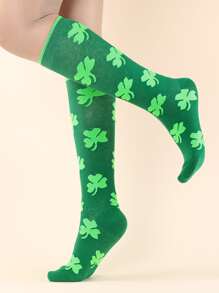 Calcetines altos con estampado de trébol - Multicolor - Ver 1