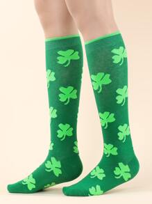 Calcetines altos con estampado de trébol - Multicolor - Ver 3