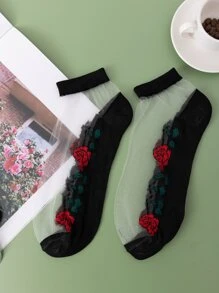 Floral Pattern Ankle Socks - Multicolor - View 3
