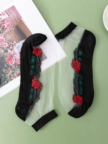 Floral Pattern Ankle Socks - Multicolor - View 4
