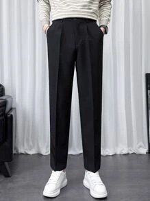 情人節男士斜口袋素色西裝褲 - 黑色 - 查看 6