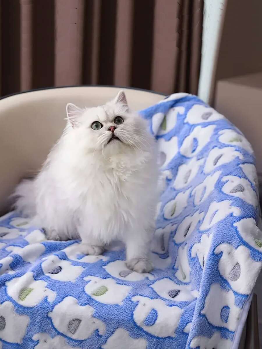 1入組卡通大象印花寵物毯 - 藍色 - 查看 1