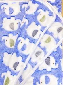 1入組卡通大象印花寵物毯 - 藍色 - 查看 3