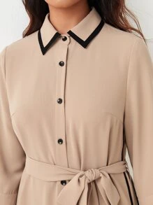 BizChic Contrast Binding Belted Shirt Dress Workwear